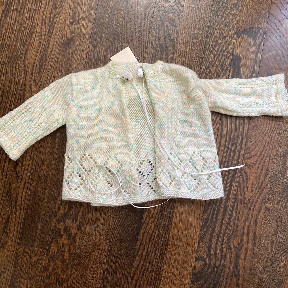 Hand knit sweater with matching bonnet